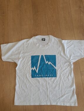 80's/90's Screen Stars Best White Tee with Blue Mountain Square Graphic Made USA